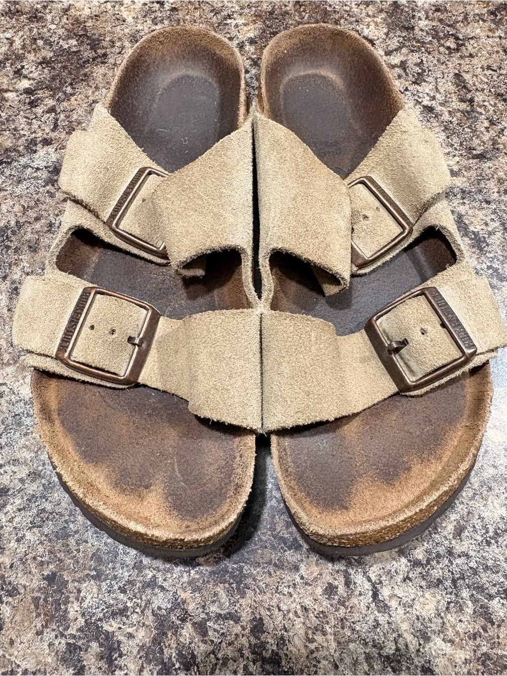 Birkenstock Suede Two-Strap Slide Sandals - Light Brown